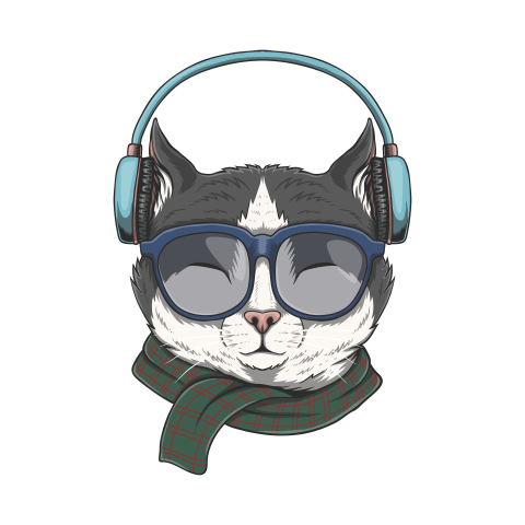 Cat wears headphones illustration Free PNG Download