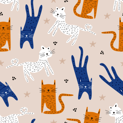 Cat hand drawn colorful seamless Free PNG download