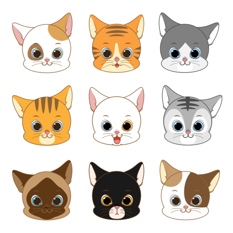Cute smiling cat head collection PNG Free
