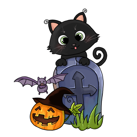 Halloween cat cemetery cute cat PNG Free Download