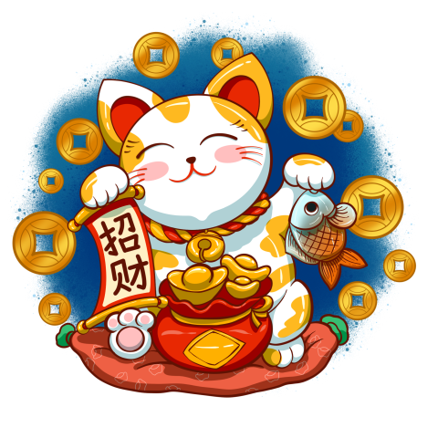 Smiling face lucky cat holding PNG Free Download
