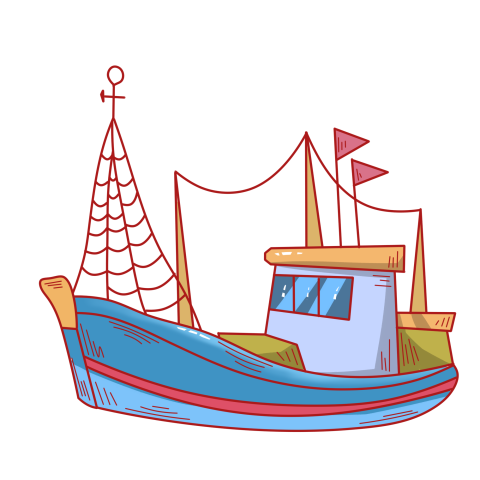 Hand drawn blue fishing boat PNG Free Download