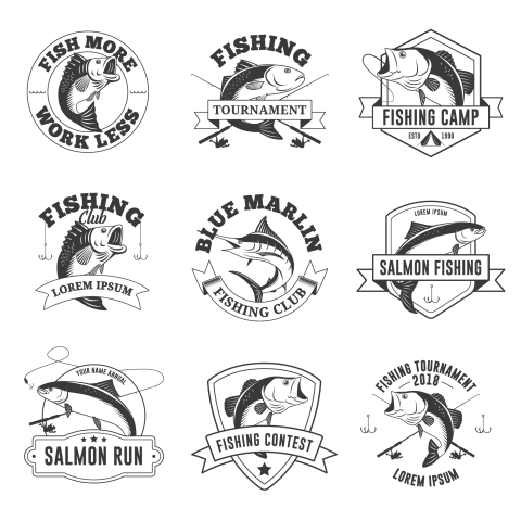 Set of vintage fishing badges PNG Free Download