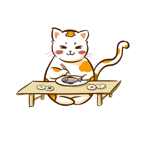 Hand drawn cute cat eating Free PNG Download