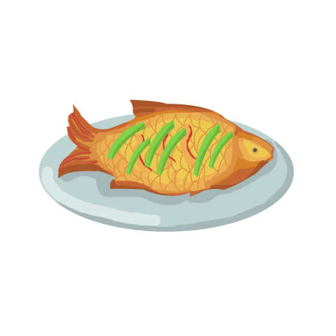 Delicious braised fish white plate PNG Free Download