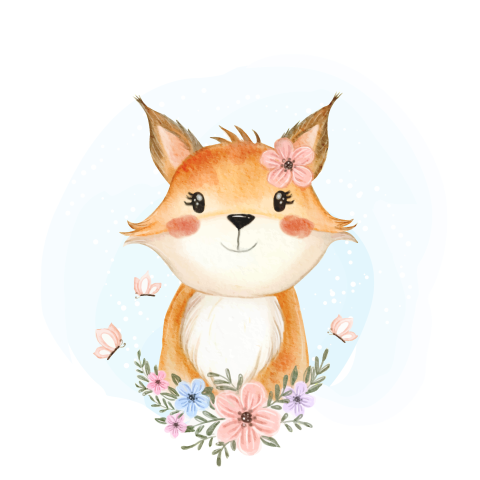 Cute baby fox with flower Free PNG Download