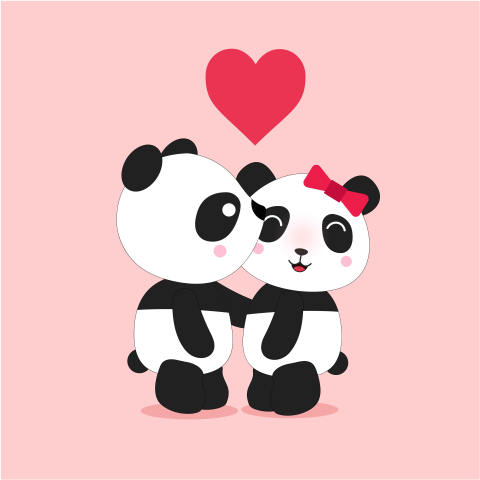 Cute romantic panda couple kissing Free Download PNG