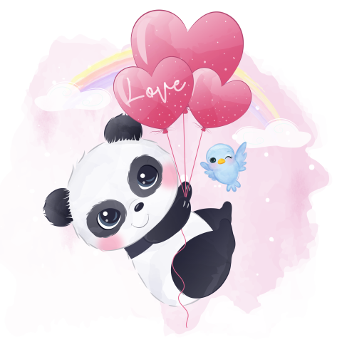 Cute panda in watercolor illustration PNG Free Download
