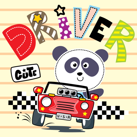 Cartoon of cute panda driving PNG Free Download