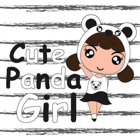 Cute panda girl on black PNG Download