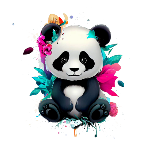 Cute baby panda with leaves PNG Free Download
