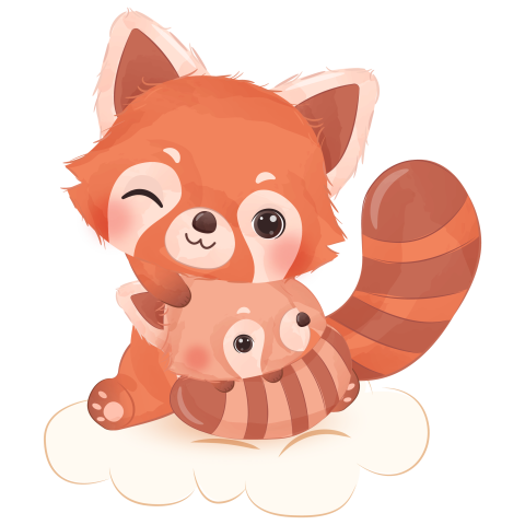 Cute little red panda illustration Free PNG Download