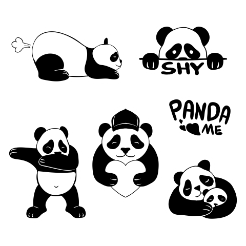 Cute panda stickers vector illustration PNG Free Download