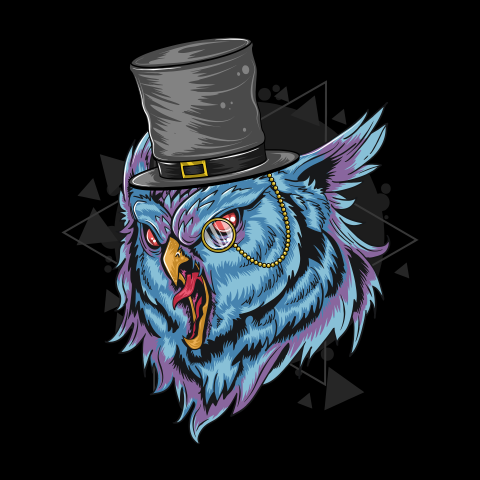 Owl wear rich hat artwork PNG Free Download