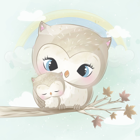 Cute owl with watercolor effect Free PNG Download (2)
