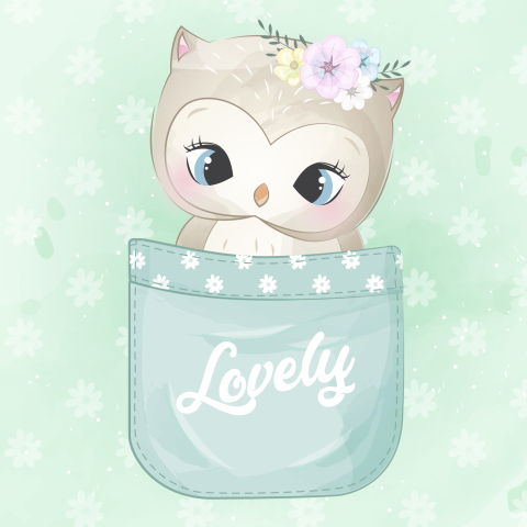 Cute owl with watercolor effect PNG Free Download