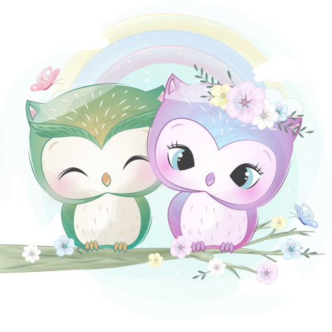 Cute owl with watercolor effect Free PNG Download