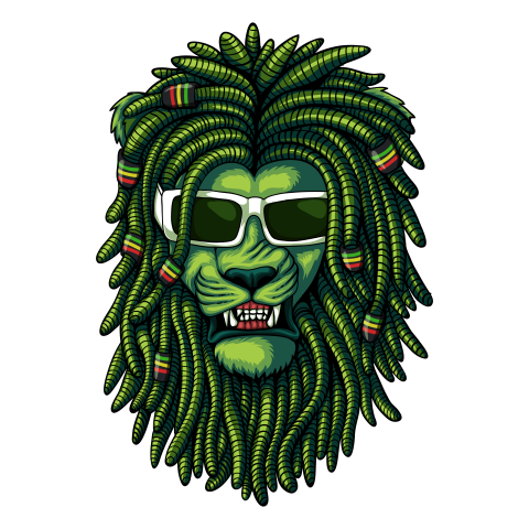 Lion green dreadlocks vector illustration PNG Free Download