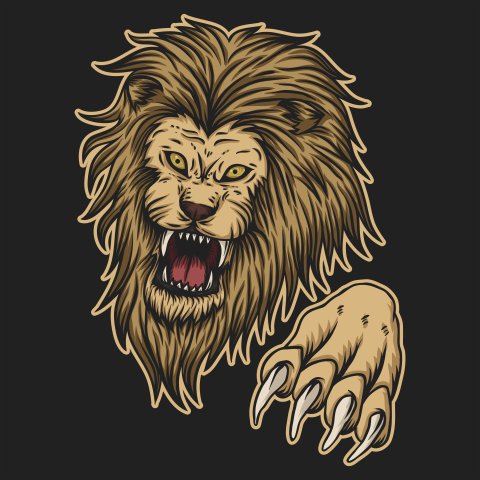 Angry lion attack vector illustration PNG Free Download