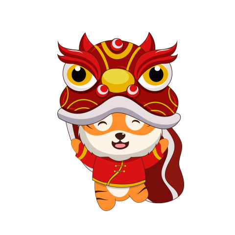 Cartoon tiger in lion dance PNG Free Download