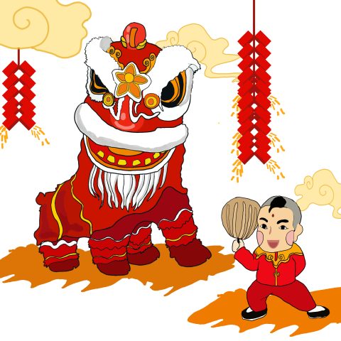 Firecracker red xiangyun lion dance PNG Free Download