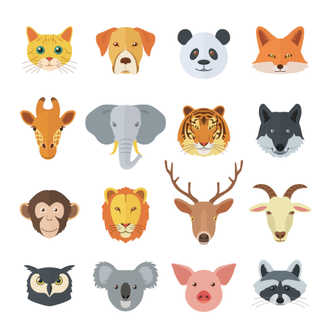 Set of animal faces lion PNG Free Download
