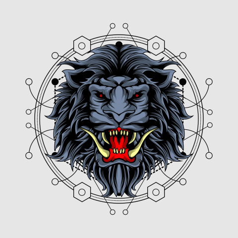 Evil lion with sacred geometry PNG Free Download