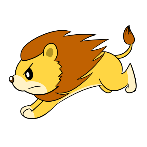 Cartoon cute little lion running PNG Free Download