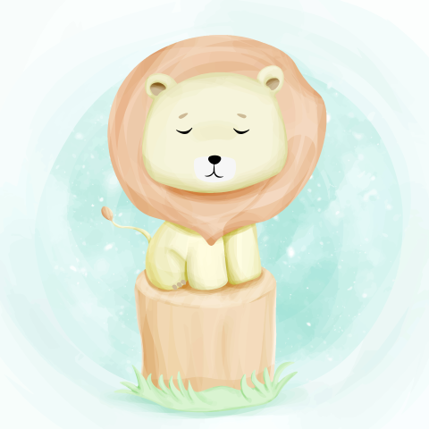 Baby cute lion on tree PNG Free Download