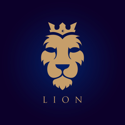 Lion face vector logotype. Heraldic premium logo icon sign. Universal company symbol.