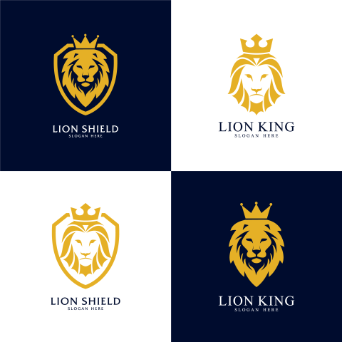 Set of lion shield logo Free PNG Download