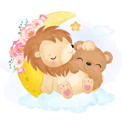 Cute little lion and baby PNG free Download