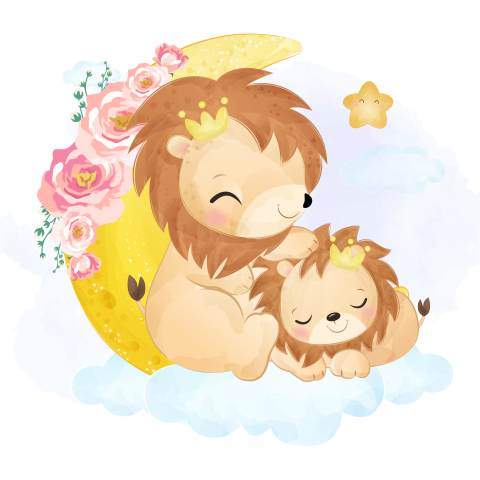 Cute mom and baby lion PNG Free Download
