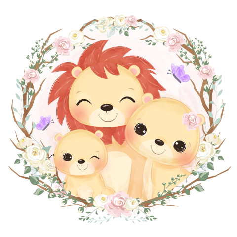 Cute lion family illustration PNG Free Download