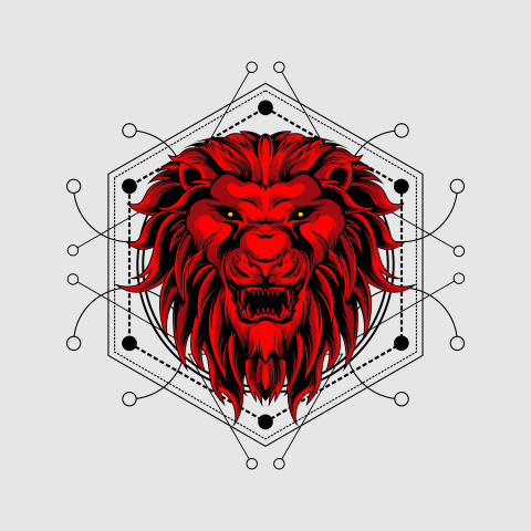 Red lion with sacred geometry PNG Free Download