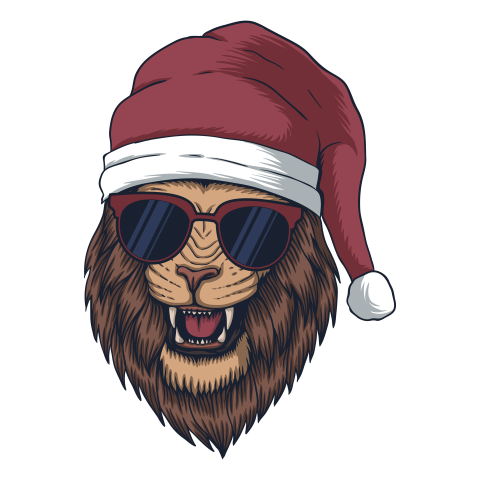 Lion wearing a santa hat PNG Free Download