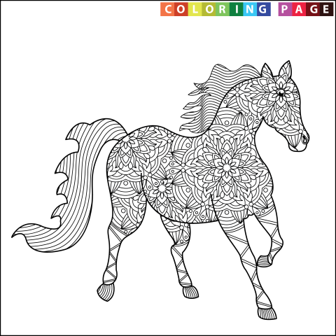 Coloring page mandala horse PNG Free Download