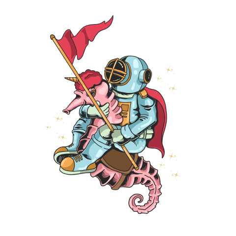 Diving astronaut ride sea horse PNG Download