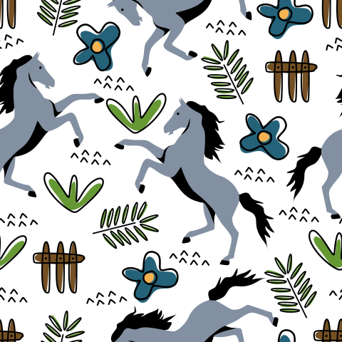 Horse hand drawn and floral PNG Free Download