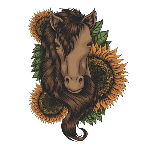Horse head sunflower vector illustration PNG Free Download