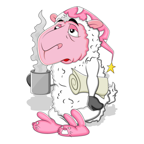 White Free Vector Cartoon Sheep , HD Stock , Tired Sheep with Hot Teacup , PNG Images with Transparent Background