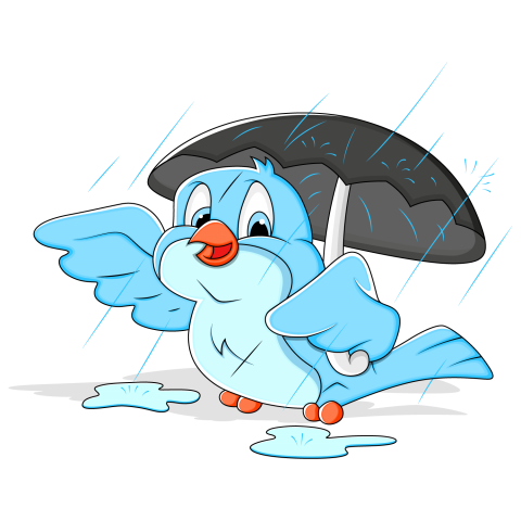 Cartoon Sparrow Enjoy Rain with Umbrella PNG Image , Transparent Background