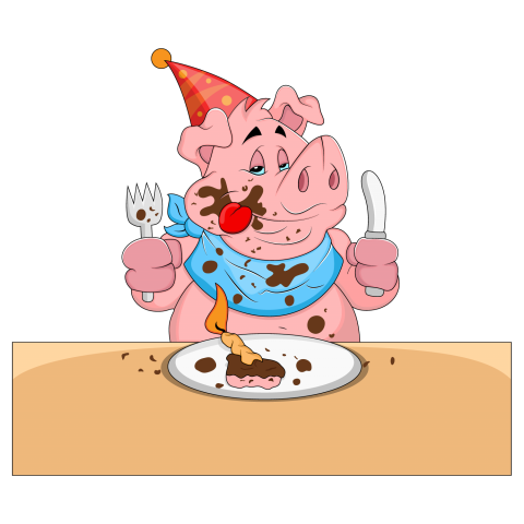 Cute Cartoon Pig Eating Food , Free Vector & illustration Pig Transparent Background PNG Download