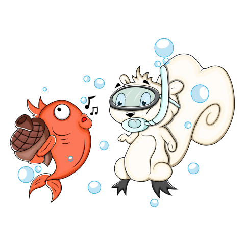 Cartoon Squirrel with Water Pool Fish Vector & Illustrations, Clipart Squirrel With Transparent Free Download