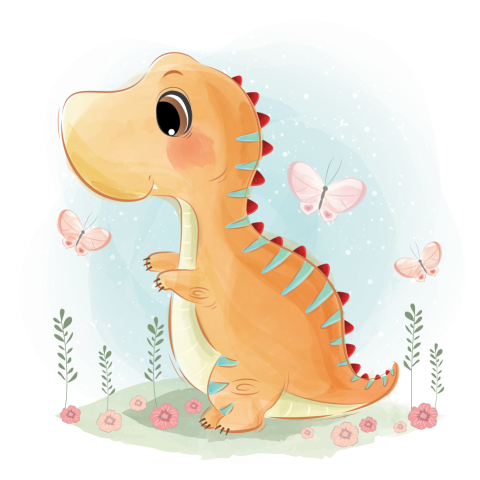 Cute dino playing with butterflies PNG Free Download