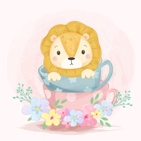 Cute watercolor lion illustration PNG Free Download PNG