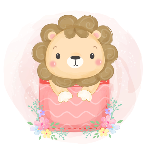 Cute watercolor style lion illustration PNG Free Download